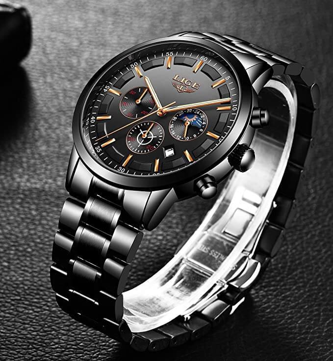 Montre-bracelet militaire avec bracelet acier noir