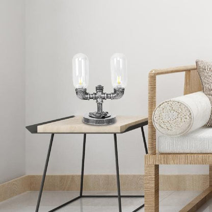 Lampada da tavolo elegante in vetro chiaro con paralume rotondo