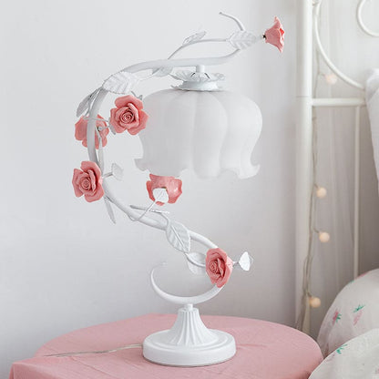 Lampada da tavolo charme campagna con fiore in ceramica