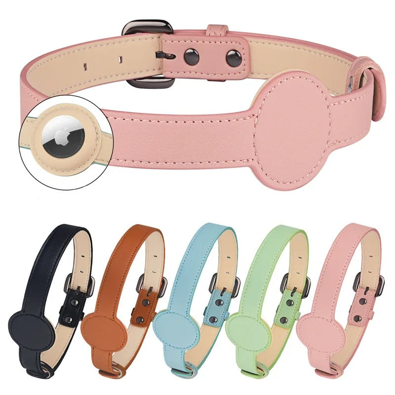 Collier élégant en cuir avec porte-Airtag intégré
