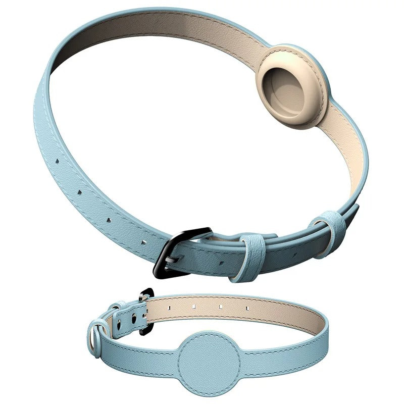 Collier élégant en cuir avec porte-Airtag intégré