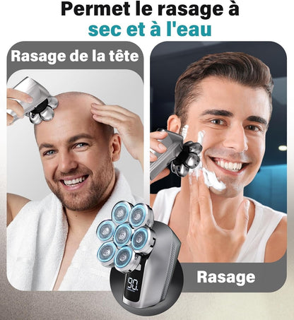 Rasoir électrique étanche à LED avec tête nez et barbe supplémentaire