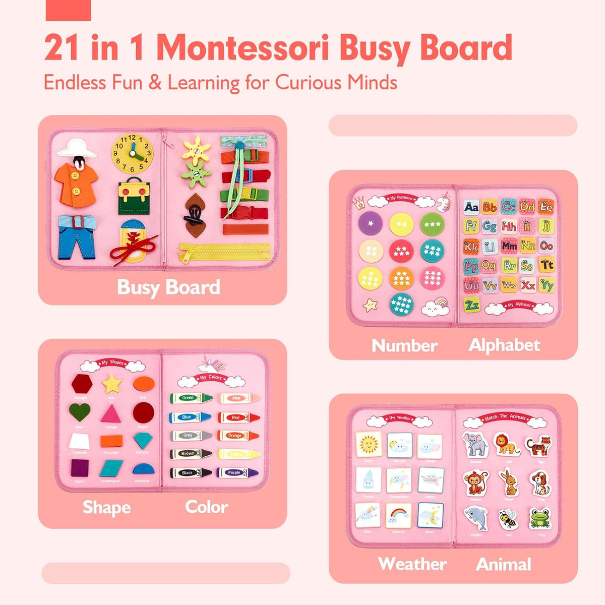 Jouet éducatif Montessori en bois avec lettres, formes et animaux