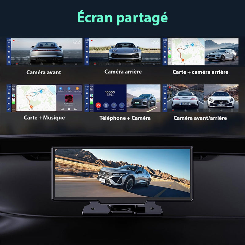 Écran autoradio sans fil 2K avec dashcam et caméra arrière 1080P 64