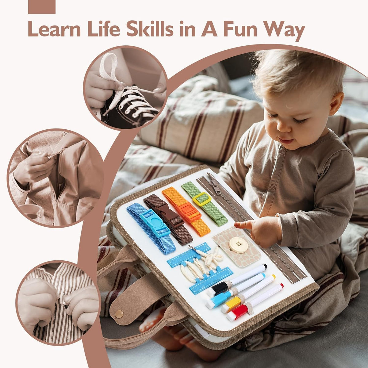 Jouet éducatif Montessori en bois avec lettres, formes et animaux