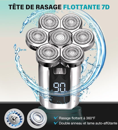 Rasoir électrique étanche à LED avec tête nez et barbe supplémentaire