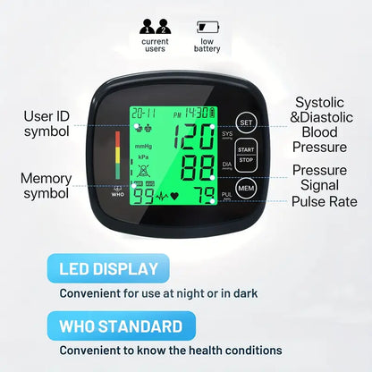 Vitapulse™ – Misuratore di pressione automatico da polso con schermo LCD grande