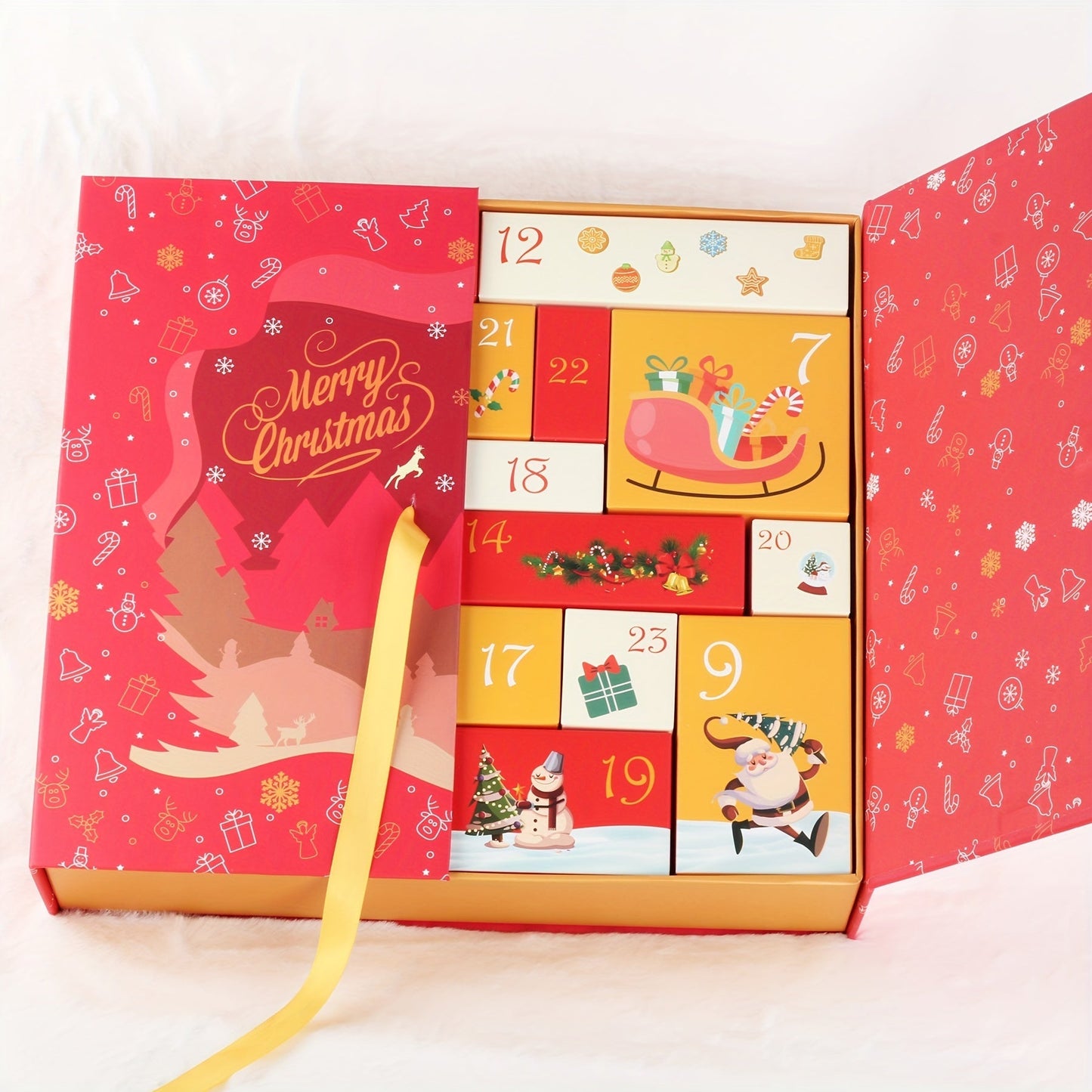 Calendrier de l'Avent de Noël 24 Jours en Bois, Boîte à Surprise Réutilisable pour Maison