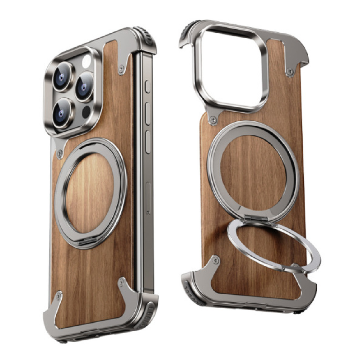 Custodia per Telefono in Legno Naturale con Base Girevole