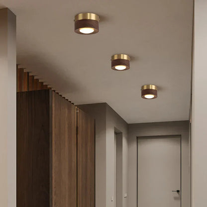 Lampe plafonnière en noyer avec projecteur LED intégré