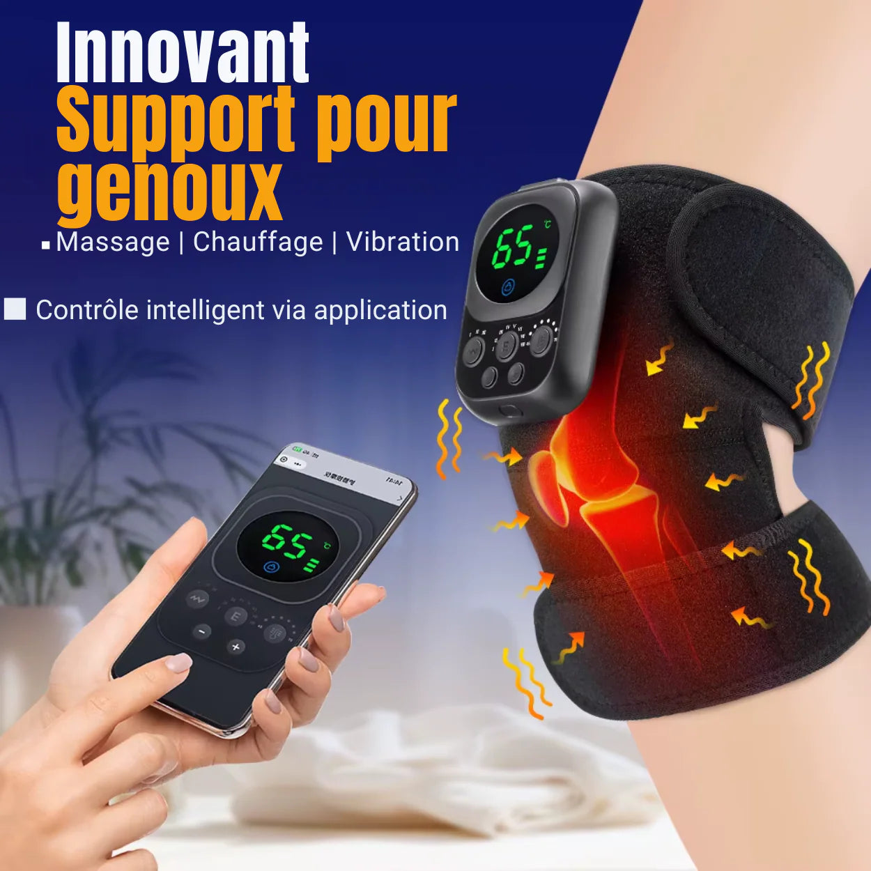 Ginocchiera Riscaldante con Massaggio EMS 60 °C – Batteria a Lunga Durata 5000 mAh