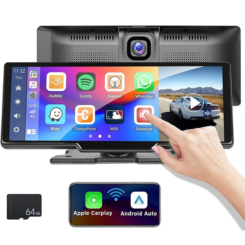 Écran autoradio sans fil 2K avec dashcam et caméra arrière 1080P 64