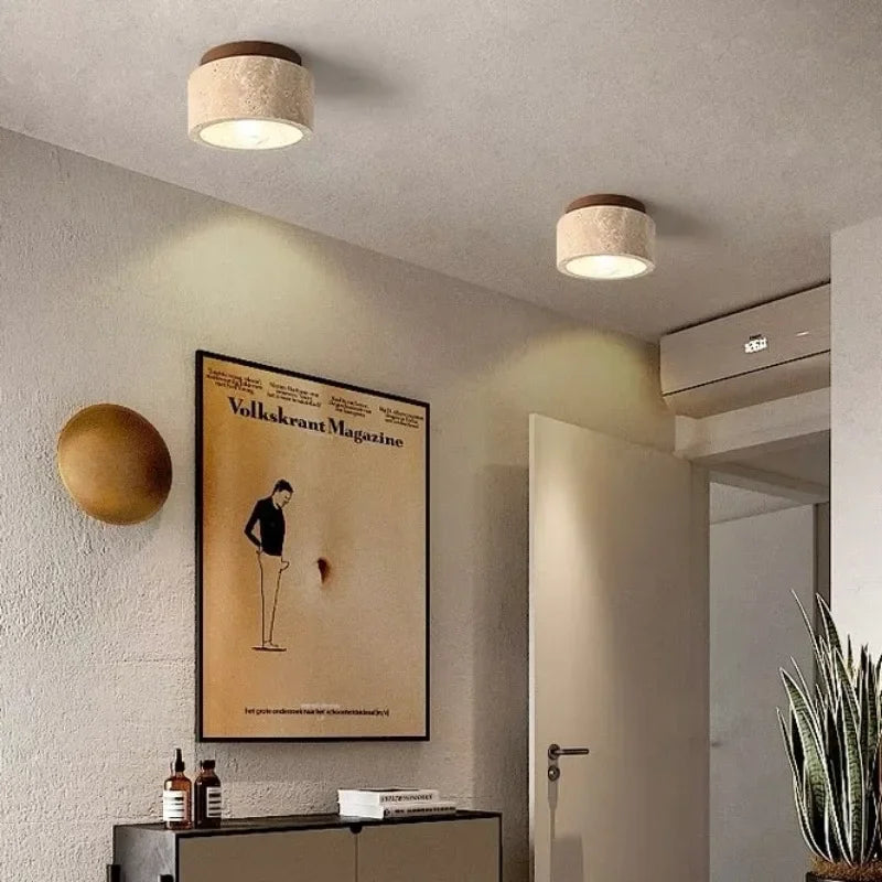 Lustre encastré en travertin pour hall et escalier