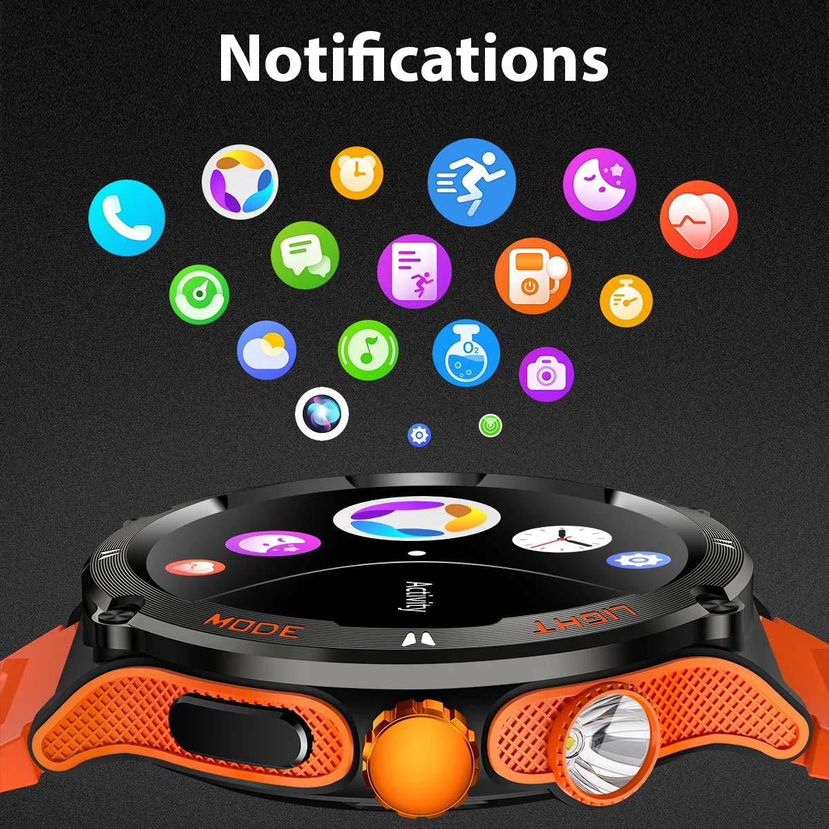 Montre connectée sportive à écran HD avec torche LED et boussole