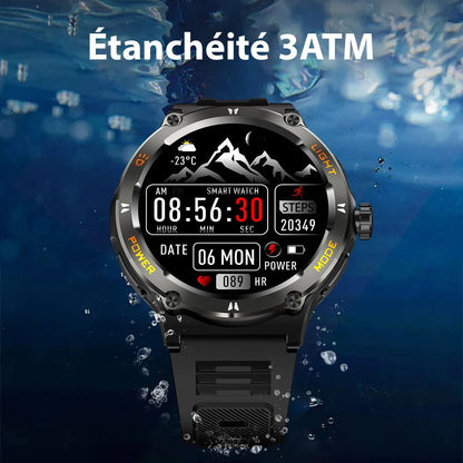 Montre connectée sportive à écran HD avec torche LED et boussole