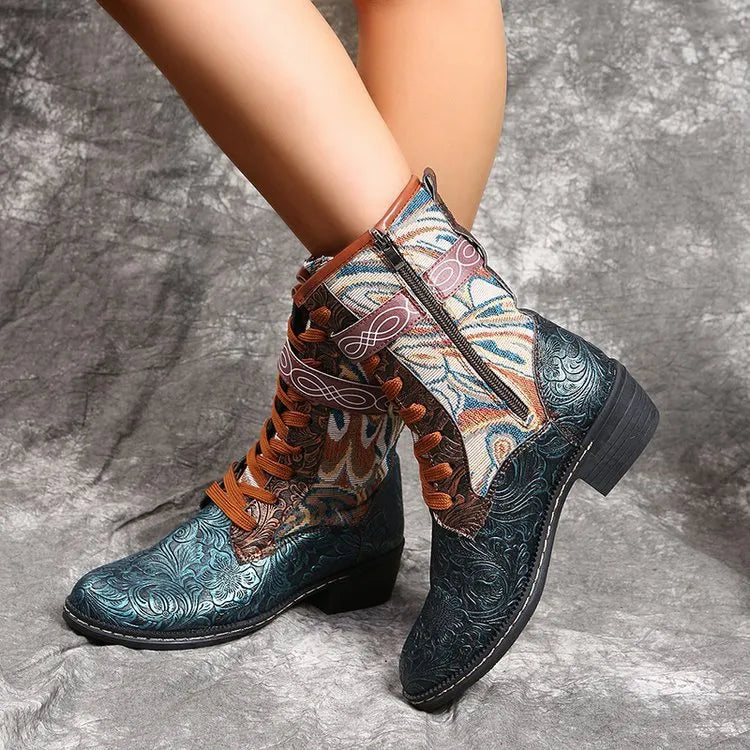 Bottes élégantes en cuir à talon moyen