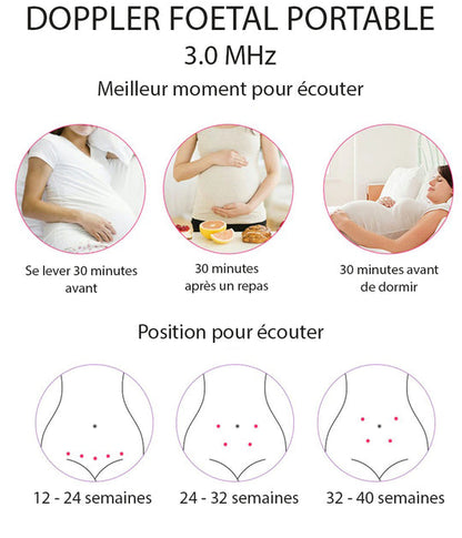Doppler fœtal portable à ultrasons pour surveillance cardiaque bébé