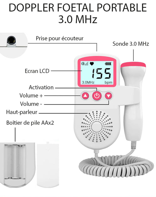 Doppler fœtal portable à ultrasons pour surveillance cardiaque bébé