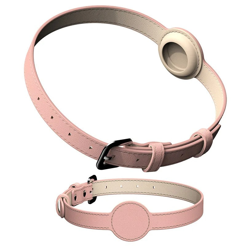 Collier élégant en cuir avec porte-Airtag intégré
